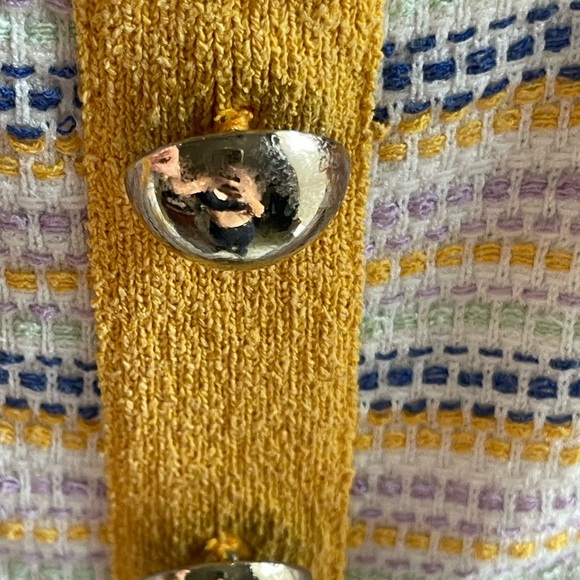 Milly Yellow and Blue Striped Tweed Skirt with Gold Buttons - Picture 8 of 12